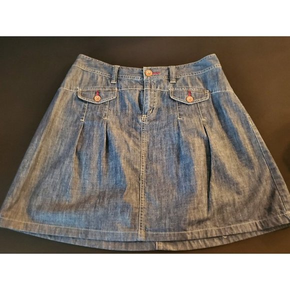 BASS Jeans Womens Dark Wash Ash Black Pleated Casual Cotton Denim A Line Skirt 2 - Picture 1 of 4